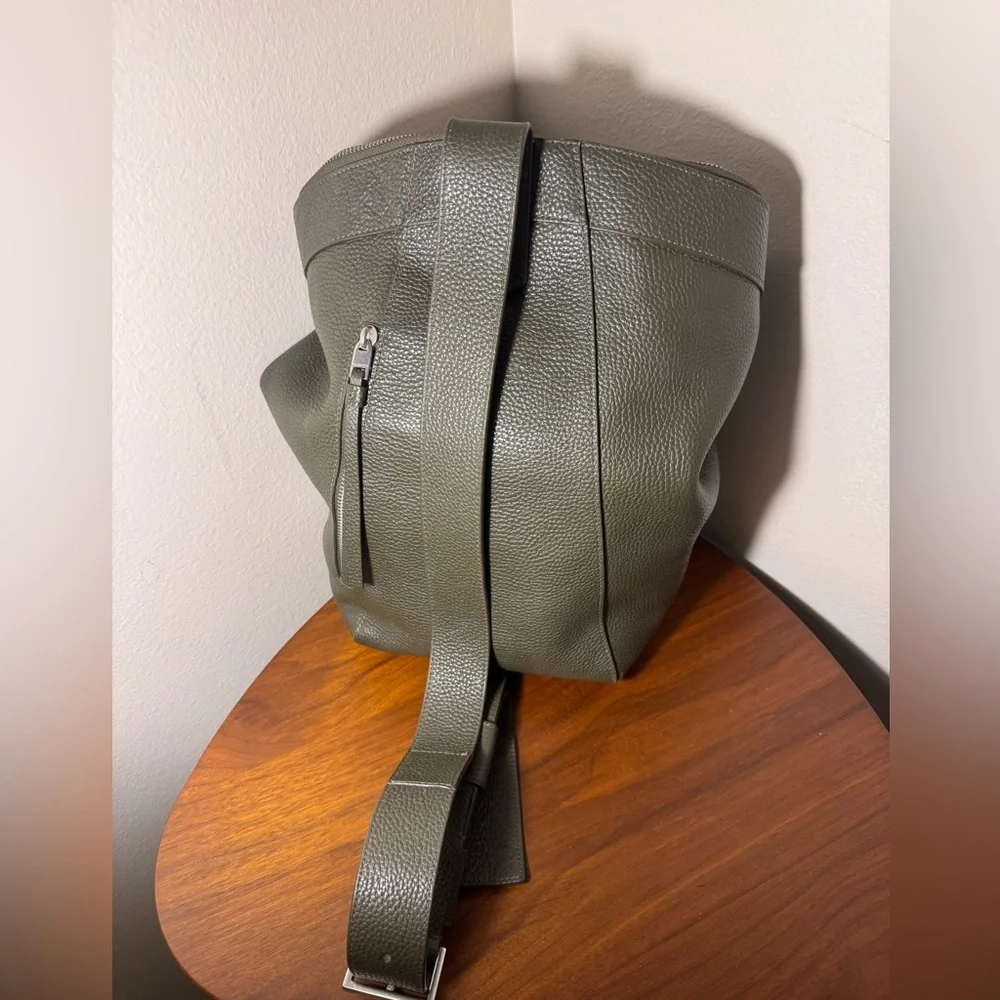 AllSaints Olive Green Textured Leather Backpack